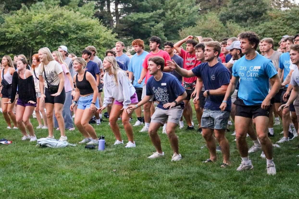 students on central campus dancing