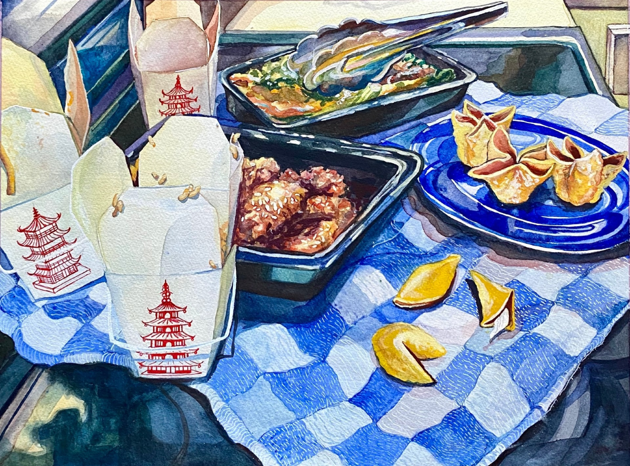 painting of takeout tablescape by ISU student