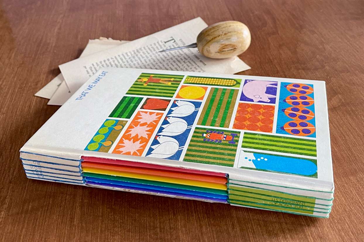 Handmade book bound in bright colors