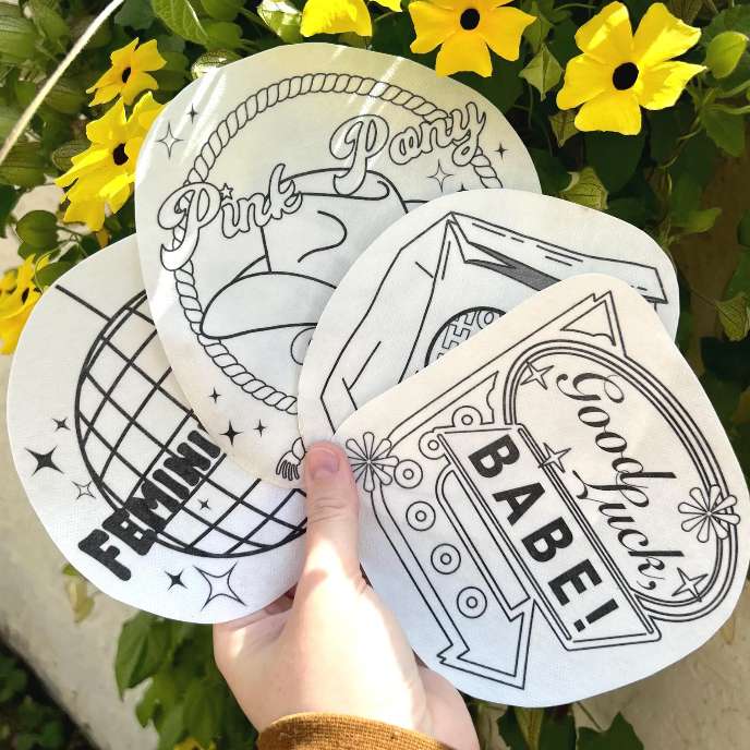 Stick and stitch embroidery designs by Cassidy of CamomileCollection and inspired by Chapell Roan