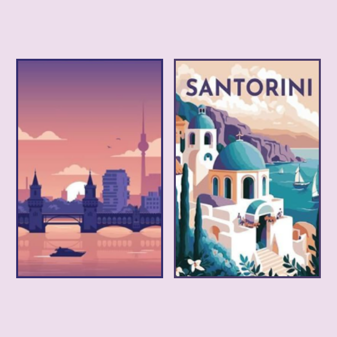 two paint by number options that are images of world landmarks.